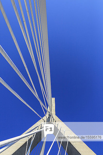 Detail der Verkabelung und des Turms auf der Brücke  Leonard P. Zakim Bunker Hill Memorial Bridge  Boston  Massachusetts  USA