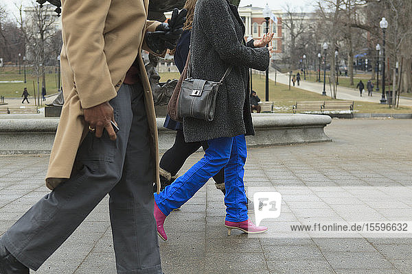 People walking on Tremont Street in front of the State House Building  Boston  Suffolk County  Massachusetts  USA