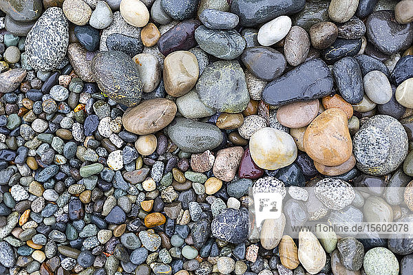 Bunte Felsen in verschiedenen Größen am Ufer; British Columbia  Kanada