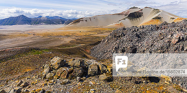 A lava plug marks the vent of Novarupta  which erupted in 1912 and created the Valley of Ten Thousand Smokes in Katmai National Park and Preserve; Alaska  United States of America