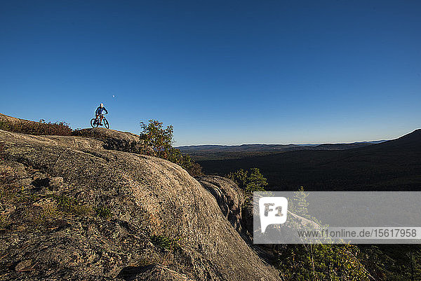 Mountain Biker Riding On The Rocky Mountain Of North Conway  New Hampshire