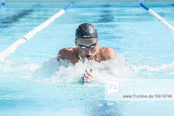 Olympic breaststroke swimming champion Adam Peaty during a pre Rio training session in the pool
