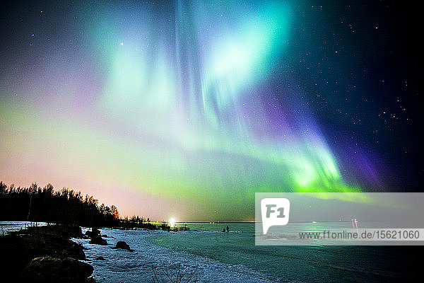 Aurora Borealis (Northern Lights) in Oulu  Finland during the peak of a solar storm.