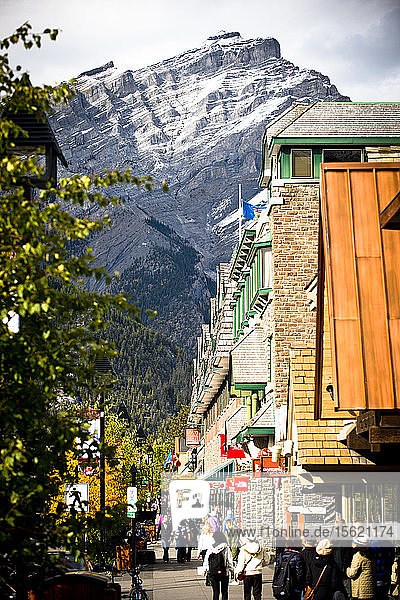 A sunny day in the picturesque mountain town of Banff  Alberta  Canada.