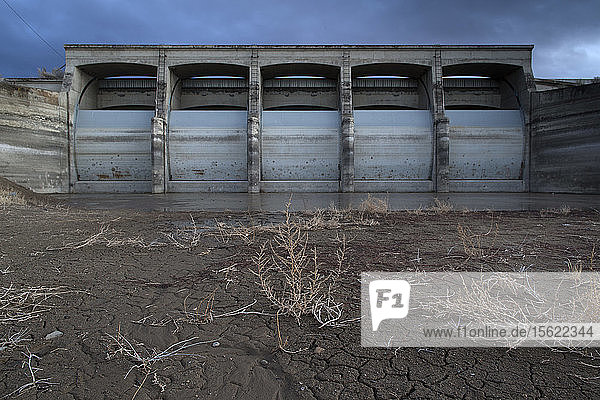 Rye Patch Dam on the Humboldt River Nevada. There was no water reaching the dam.