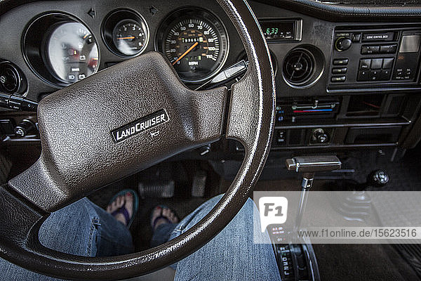Steering wheel of a 1990 Toyota Land Cruiser.