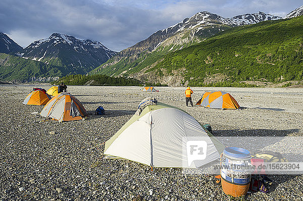 Tents And Mountains Along The Shores Of The Alsek River