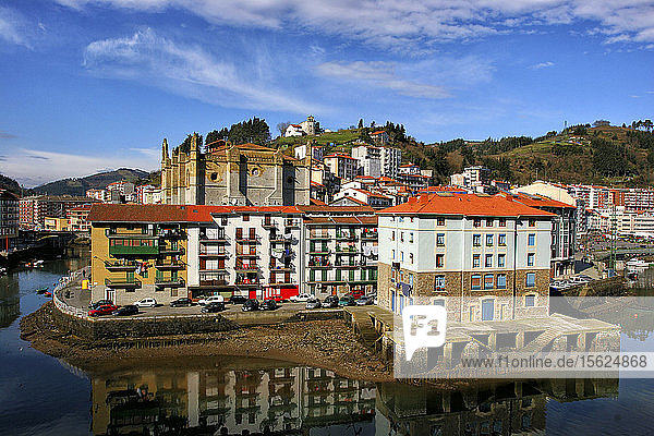 Boats in river at Ondarroa. Pais Vasco Spain Europe