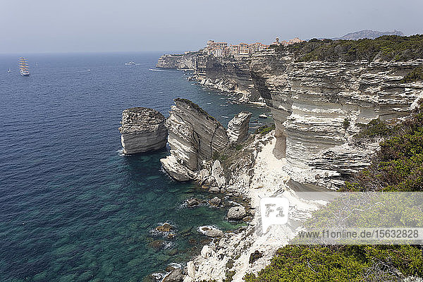 Bonifacio on White Limestone Cliffs at Corsica  France