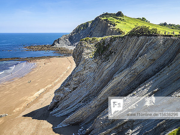 Scenic view of cliff by sea at Basque Coast Geopark  Spain