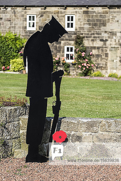 Denkmal für einen Soldaten mit Gewehr und Mohnblume aus dem Ersten Weltkrieg; Wark  Northumberland  England