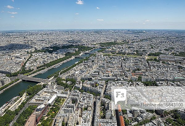 City view with the river Seine  view from the Eiffel Tower  Paris  France  Europe