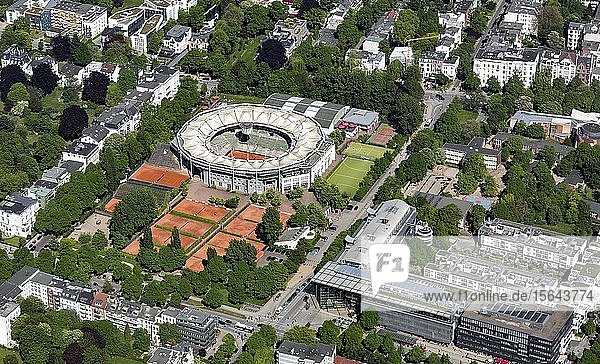Tennisstadion Tennisplätze neben Medienzentrum Multimedia Centre Rotherbaum Stadtteil Rotherbaum Hamburg Deutschland Europa