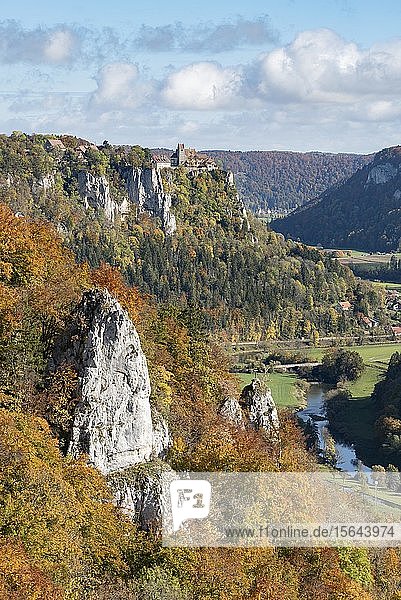 Herbststimmung im Naturpark Obere Donau mit Schloss Werenwag,  Baden-Württemberg,  Deutschland,  Europa