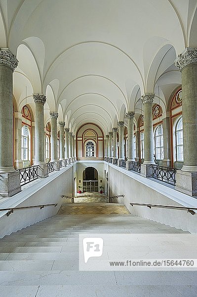 Arcade and main staircase  State Library  Munich  Upper Bavaria  Bavaria  Germany  Europe
