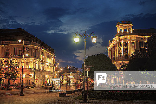 Krakowskie Przedmiescie at night in Warsaw  Masovia  Poland