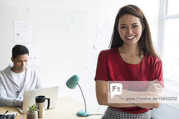 Businesswoman smiling in office