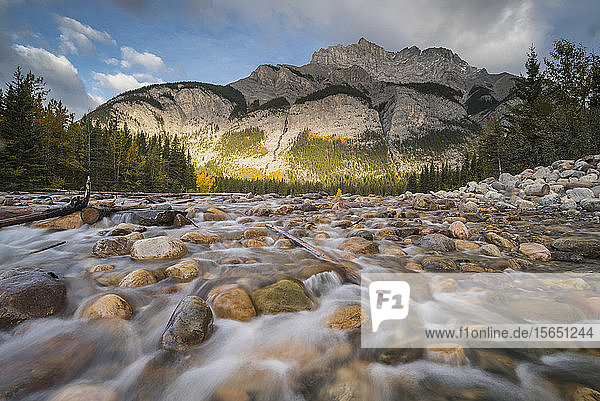 Cascade Mountain im Herbst mit Stoney Creek  Banff National Park  UNESCO-Weltkulturerbe  Alberta  Rocky Mountains  Kanada