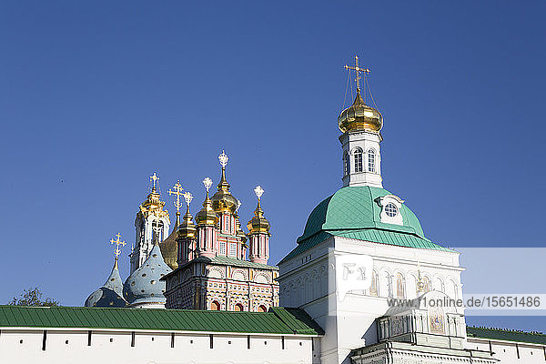 Holy Gate in the foreground The Holy Trinity St. Sergius Lavra UNESCO World Heritage Site Sergiev Posad Golden Ring Moscow Oblast Russia