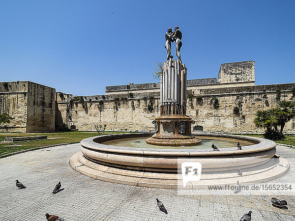 Fontana dell Armonia against clear blue sky during sunny day  Lecce  Italy