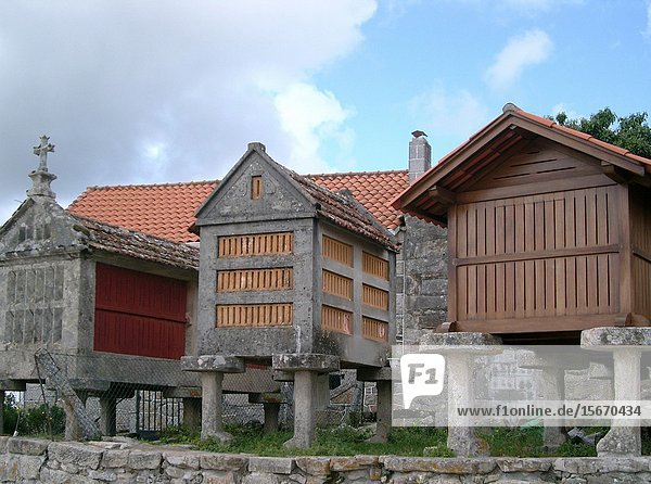 Combarro (Pontevedra) Spain. Barns in the interior of the town of Combarro.