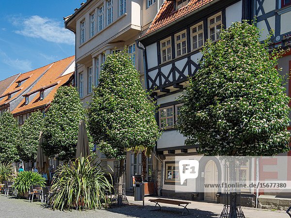 Old town houses buildt with traditionl timber framing. The medieval town and spa Bad Langensalza in Thuringia. Europe  Central Europe  Germany.
