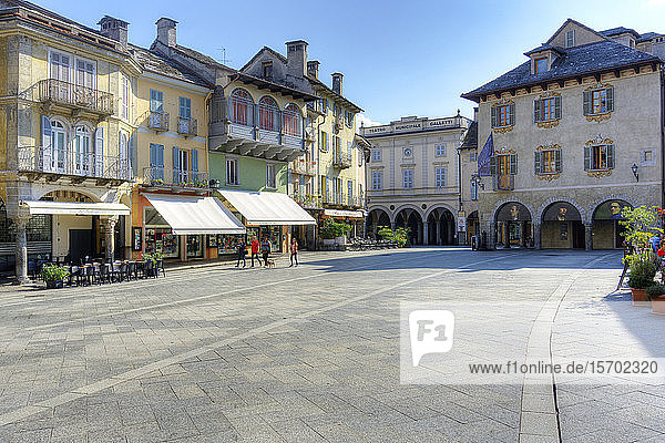 Italy Piedmont Domodossola Piazza del Mercato Teatro Galletti on background