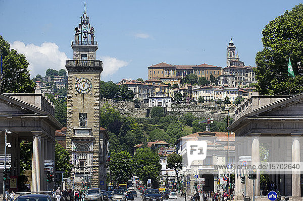 The Old Upper Town of Bergamo  Lombardy  Italy. Unesco World Heritage View from the lower city