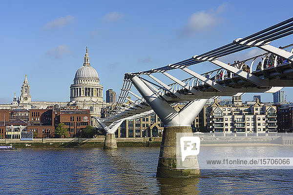 Millennium Bridge with St. Paul's Cathedral  London  England  United Kingdom  Europe