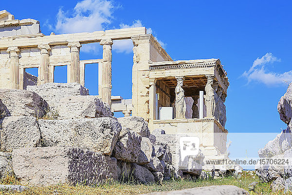 Vorhalle der Karyatiden,  Erechtheion-Tempel,  Akropolis,  UNESCO-Weltkulturerbe,  Athen,  Griechenland,  Europa