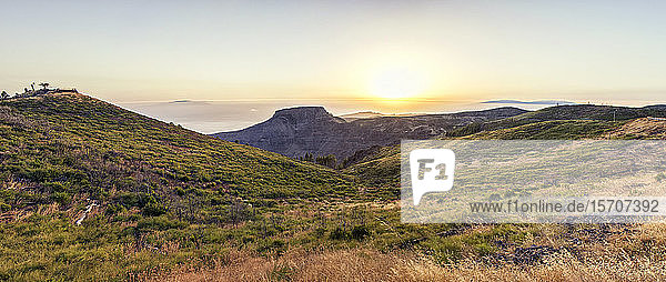 Spain  Canary Islands  La Gomera  Panorama of Table Mountain at sunset