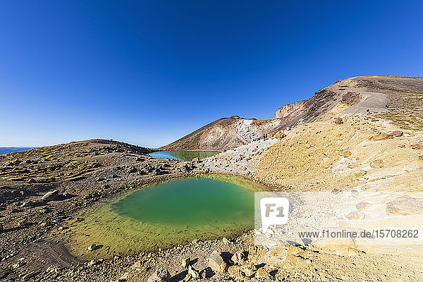 New Zealand  North Island  Clear blue sky over Emerald Lakes in North Island Volcanic Plateau