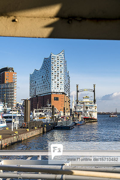Deutschland  Hamburg  Dampfer im Hafen vor der Elbphilharmonie festgemacht