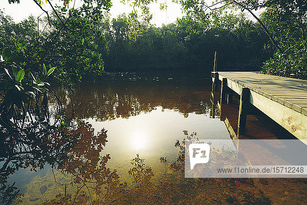 USA Florida Lakeshore-Anlegestelle im Everglades-Nationalpark bei Sonnenuntergang