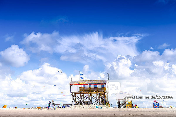 Stilt huts at beach Sankt Peter-Ording Schleswig-Holstein Germany Europe