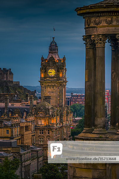 Balmoral Hotel and Scott Monument Calton Hill Edinburgh Scotland Europe