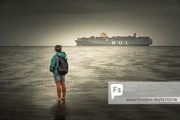 Cargo vessel Cuxhaven Lower Saxony Germany Europe