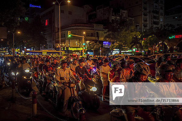 Mopdes on street  Saigon  Vietnam  Asia
