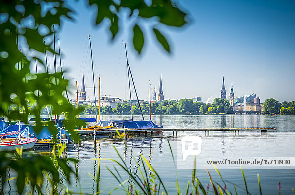 Sailing boats Aussenalster Hamburg Germany Europe