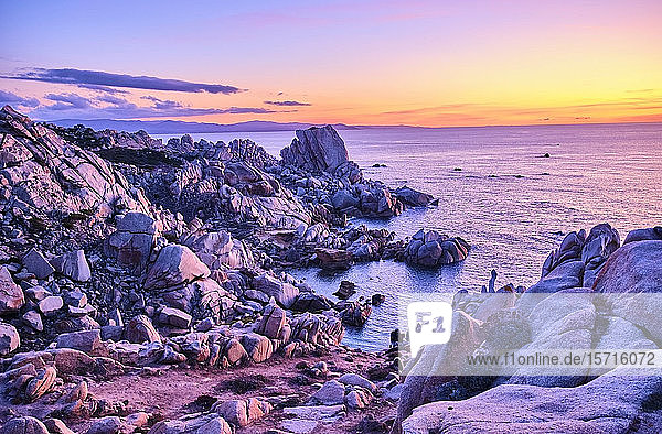 Italy  Province of Sassari  Santa Teresa Gallura  Rocky shore of Cape Testa at purple dusk
