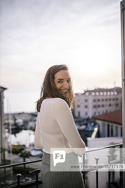 Woman on balcony in Piran  Slovenia
