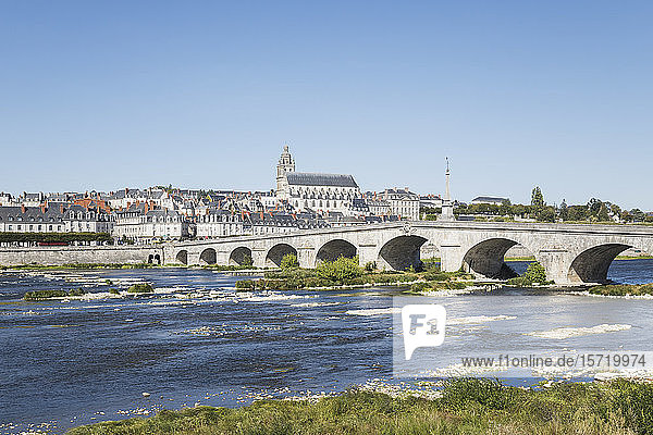 France Centre-Val de Loire Blois Clear sky over Pont Jacques-Gabriel with city in background