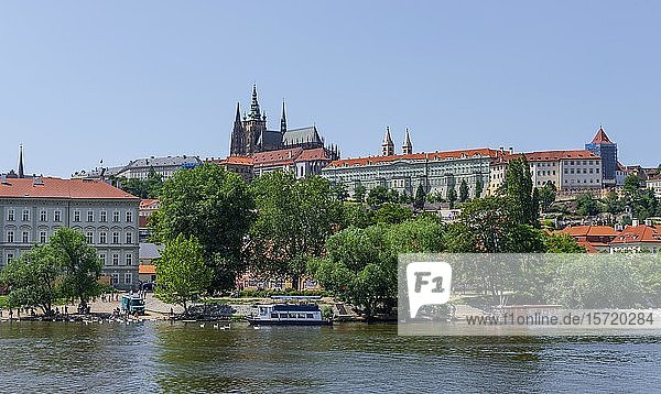 Veitsdom mit Prager Burg an der Moldau  Prag  Böhmen  Tschechische Republik und Moldau  Prag  Böhmen  Tschechische Republik  Europa