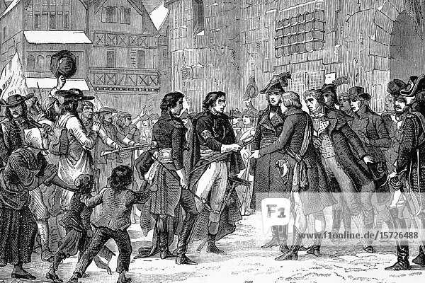 Submission of the heads of the vendée. Napoleonic wars. Antique illustration. 1890.