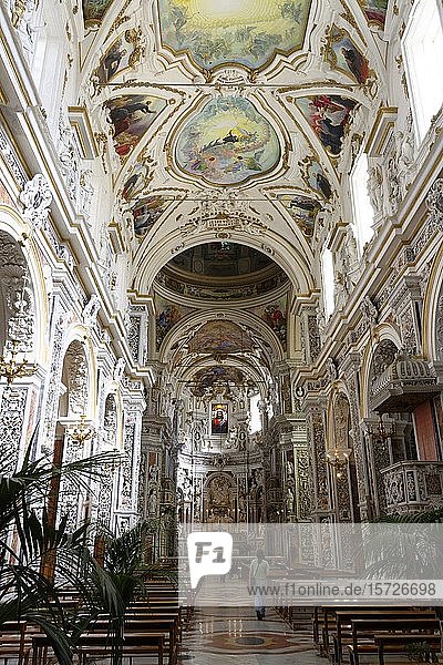 Interior view  nave decorated with stucco and frescos  Chiesa del Gesu  Palermo  Sicily  Italy  Europe