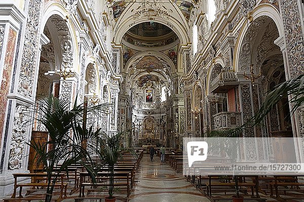 Innenansicht  Kirchenschiff mit Stuck und Fresken  Chiesa del Gesu  Palermo  Sizilien  Italien  Europa