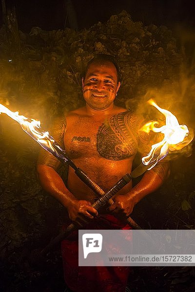 Local fire dancer in the Matavai Resort  Niue  Oceania
