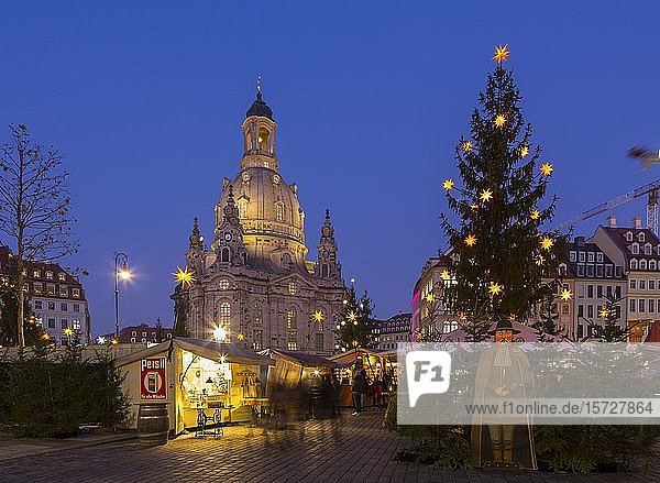 Advent on the Neumarkt  Christmas market in front of the Church of Our Lady Dresden  Saxony  Germany  Europe