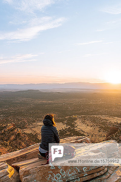Woman on Bear Mountain  Sedona  Arizona  United States