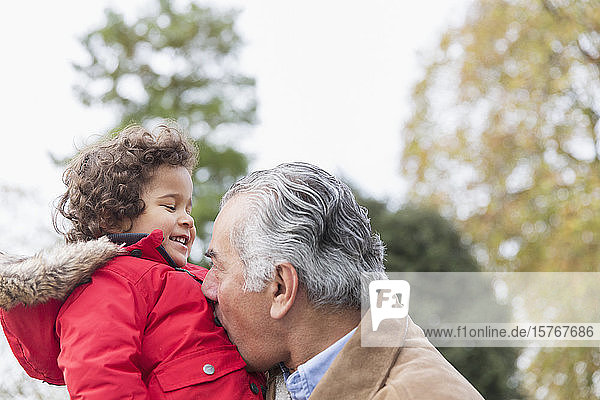 Verspielter Großvater und Enkel im Park